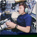 Sergei Krikalev onboard the space shuttle during STS-60